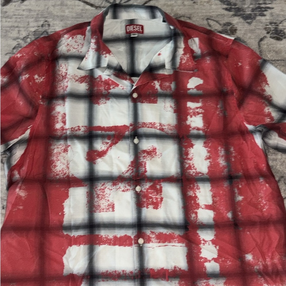 Diesel Red and White Plaid Men's Shirt